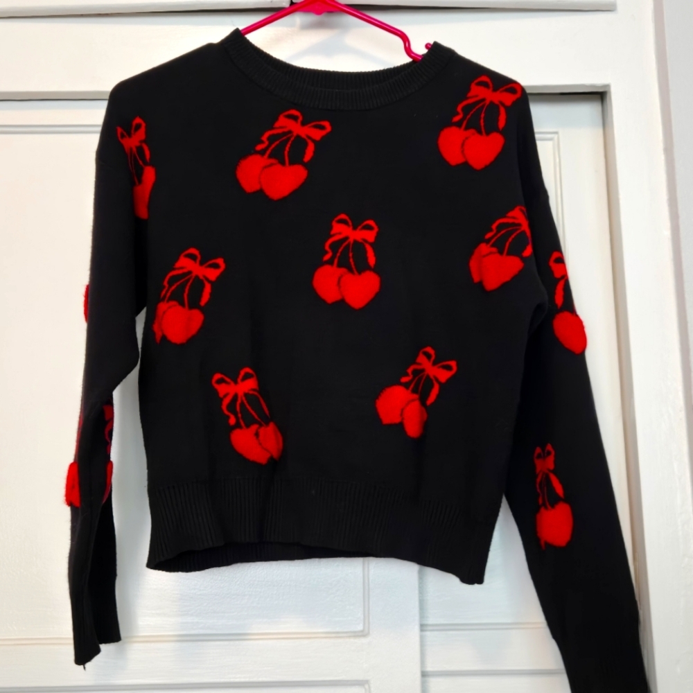 BOW AND CHERRY HEARTS SWEATER